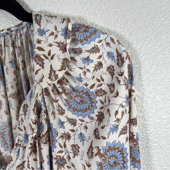 By Anthropologie Button-Front Peasant Blouse Cream Brown and Blue Small - Picture 6 of 8